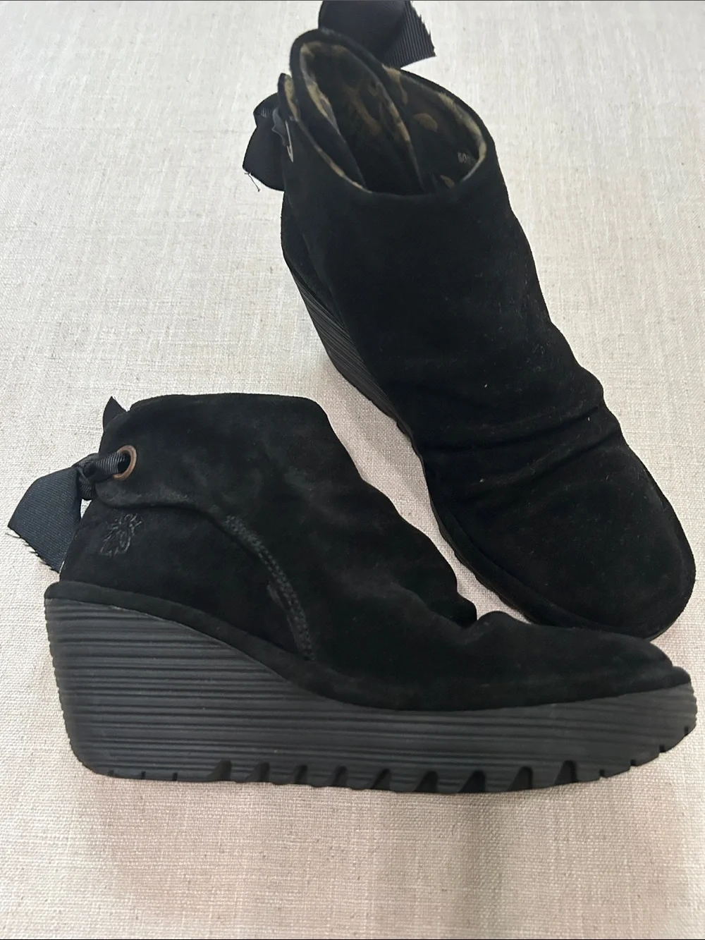 Fly London Yebi Ankle Boot Black Suede Slouchy Gothic Grunge Wedge Size 36